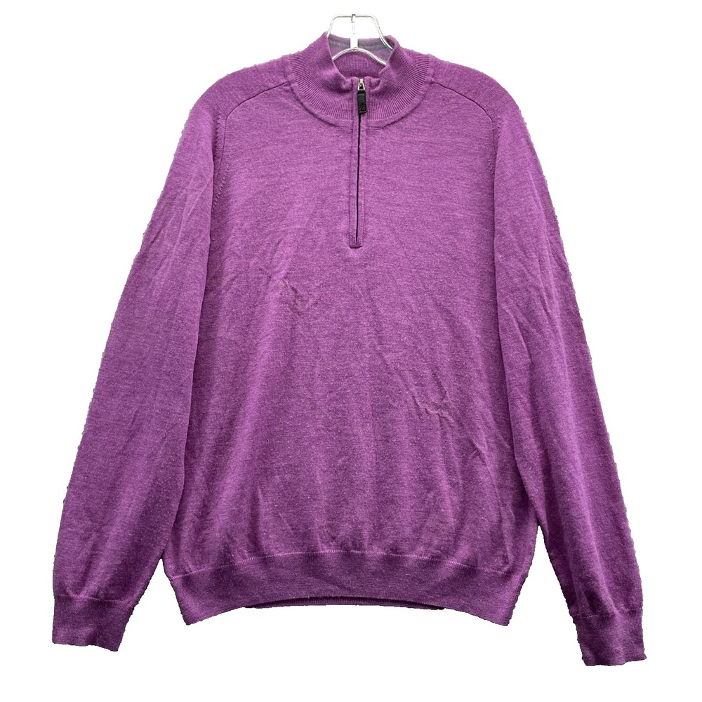 Kirkland Signature Sweater Mens Medium Purple 1/4 Zip Extrafine Merino Wool Golf